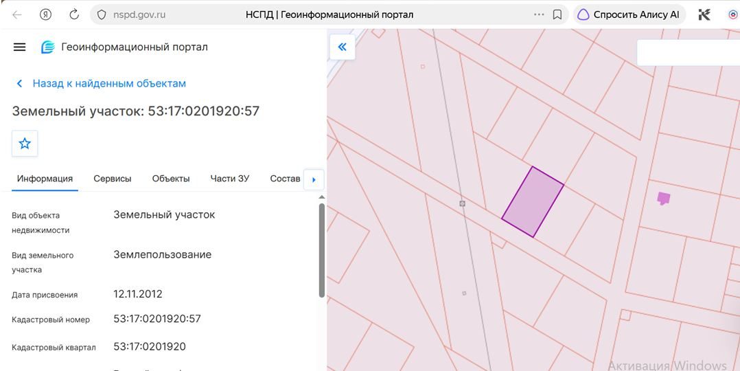 Земельный участок с кадастровым номером 53:17:0201920:57