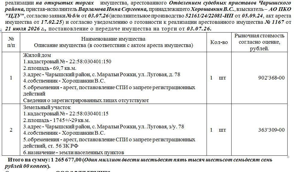 Лот№2 Жилой дом кадастровый № - 22:58:030401:150 площадь - 69,7 кв.м., адрес - …