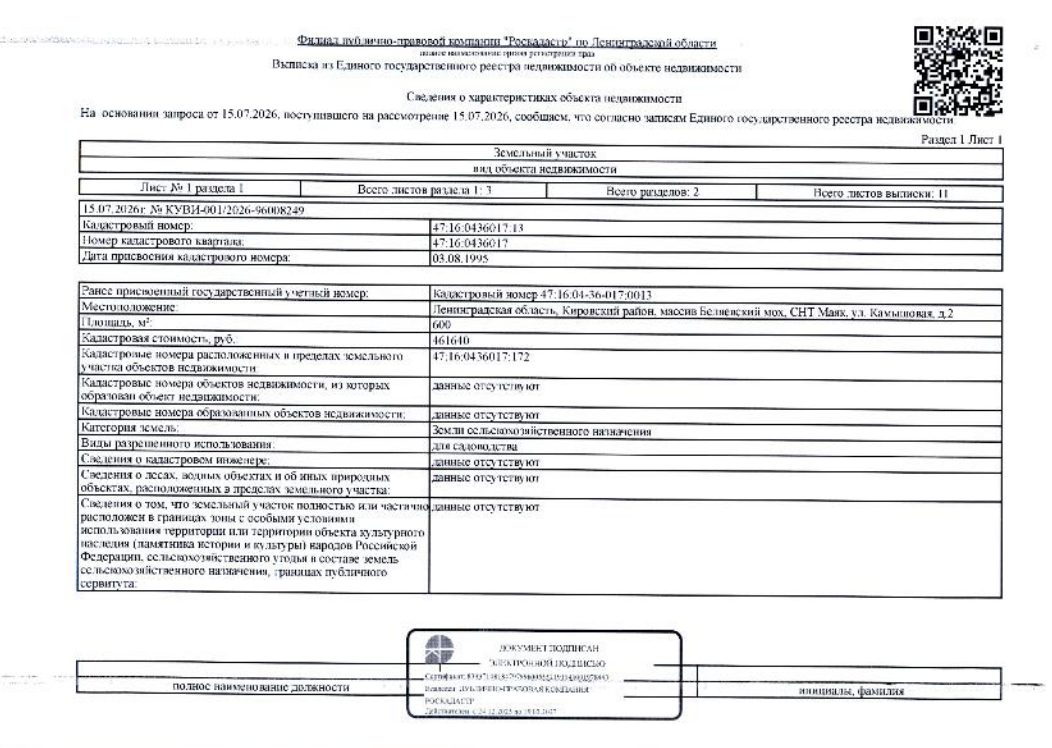земельный участок общ.пл. 600 кв.м. кадастровый № 47:16:0436017:13 и расположен…