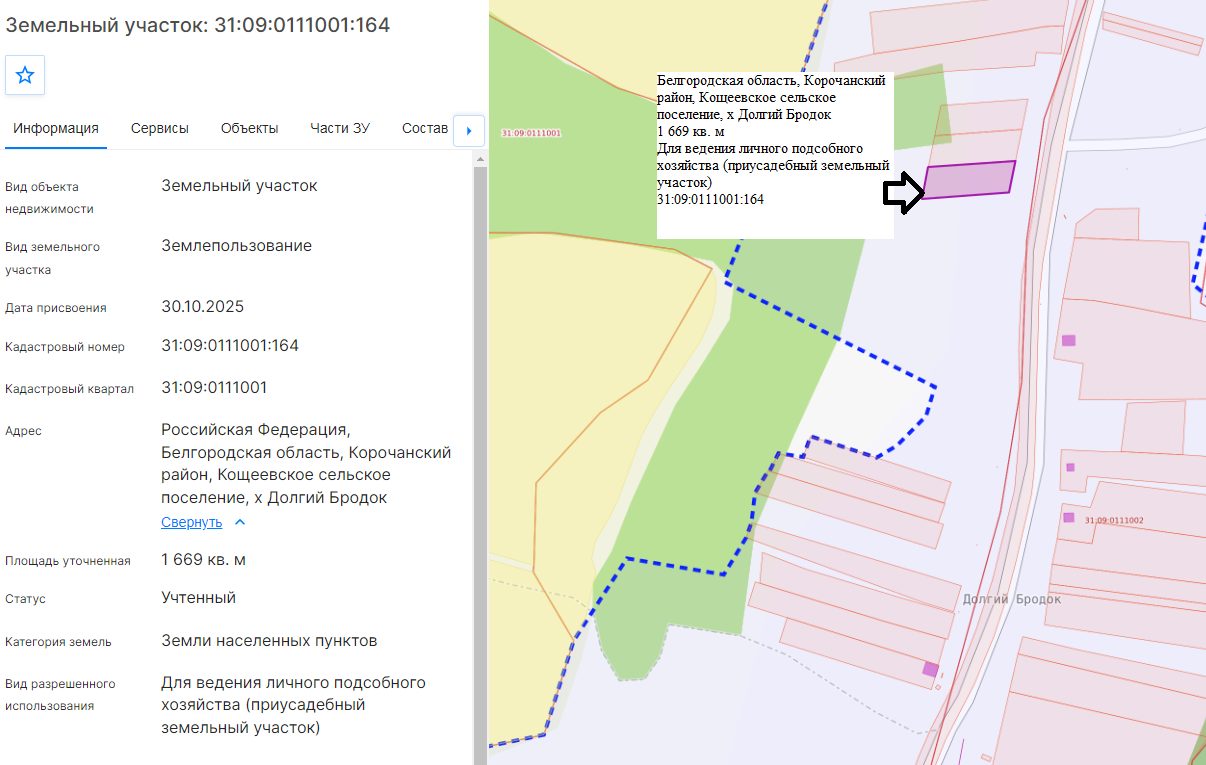 Земельный участок с кадастровым номером 31:09:0111001:164