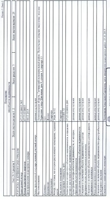 квартира общ. пл. 32,1 кв.м., кад. № 47:23:0218003:305 по адресу: Ленинградская…