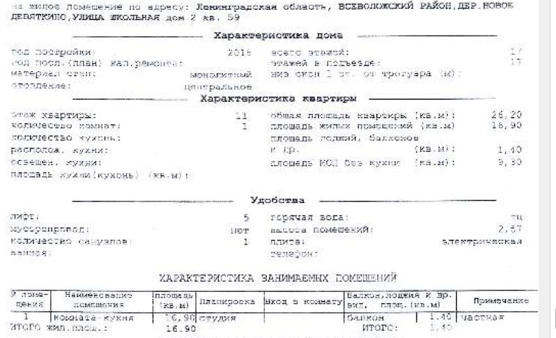 квартира общ. пл. 26,2 кв.м., кад. № 47:07:0711001:7735 по адресу: Ленинградска…
