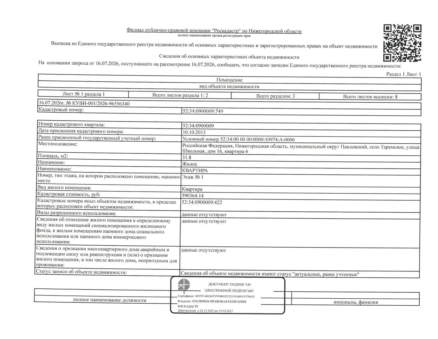 Повторные торги. Квартира (жилое) общей площадью 31,8 кв. м, этаж – 1, кол-во з…