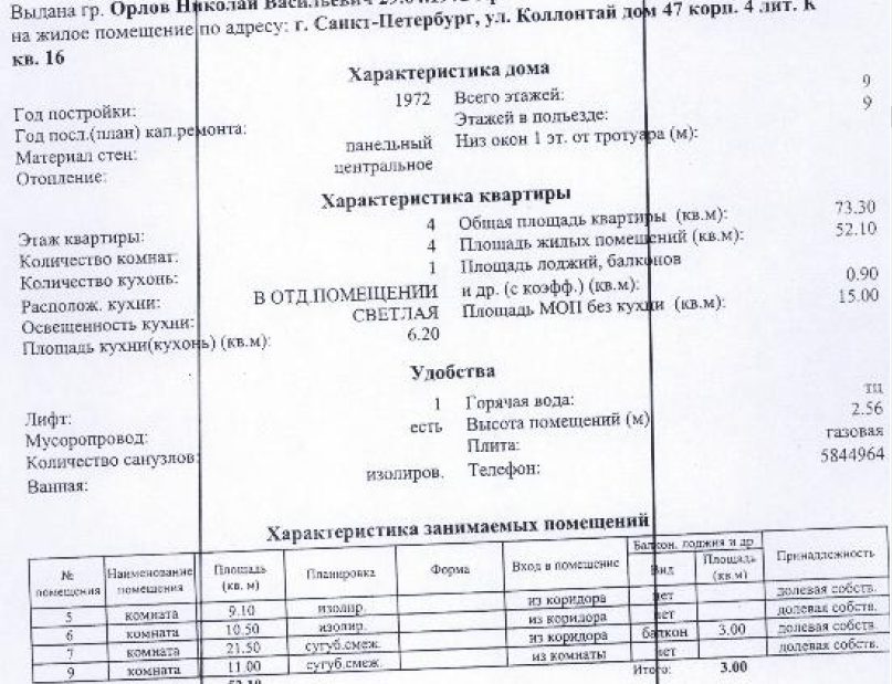 квартира общ. пл. 64,8 кв.м. кад.№ 78:12:0006313:6835 по адресу: Санкт-Петербур…